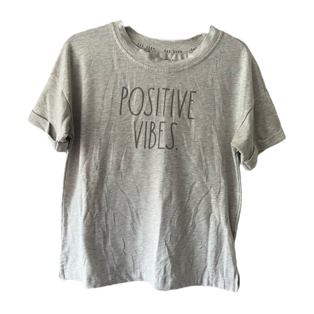 2/$10! Rae Dunn Women's "Positive Vibes" Short Sleeve Icon T-Shirt size Medium
